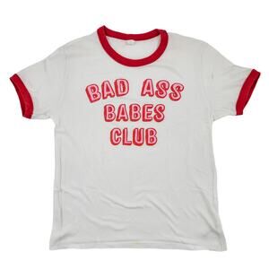 Bad Ass Babes Club T-Shirt Alternative Apparel White Graphic Red Ringer Tee M